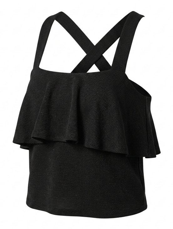 Madewell Tops - Madewell Texture & Thread Flouncy Tiered Crossback Tank Top Black Small Bohemian